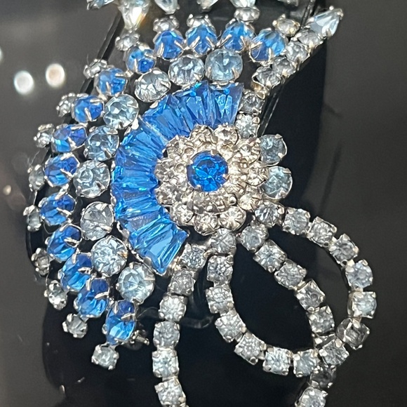 Vintage Rare Early Sherman Brooch Earrings Dome Signed Blue Rhinestones - Picture 8 of 17